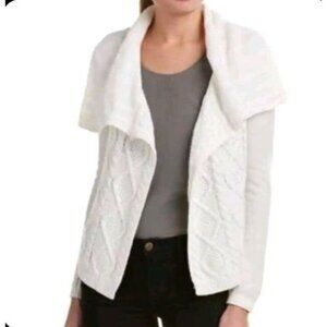 CAbi Cardigan Women's L White Cable Knit Open Sweater Preppy Luxury Minimalist